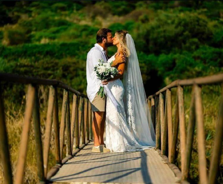 Rachael & Damian on a bridge - Rose Corfu Weddings